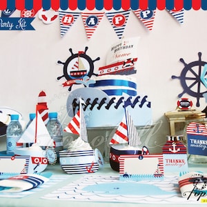 Nautical Party Kit Digital printables. Complete Set Party Printables. DIY Nautical birthday party template. Nautical Baby Shower Printables image 4