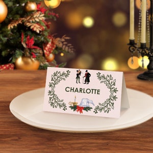 Segnaposto "A Christmas Carol" DIGITALE stampabile / Festa a tema con libro di fiabe di Charles Dickens / Etichetta per tenda del cibo di Natale di Scrooge / PDF modificabile