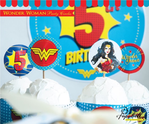 Wonder Woman Party Circles printable. Wonder Woman Cupcake Toppers. Wonder Woman Birthday. Superhero Party. Wonder Woman Party. Personalized Il_570xn