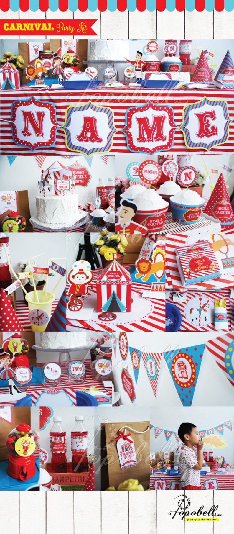 Circus Party Kit Printable DIY Carnival Table Decor Party Printables Circus birthday party decor Personalized Carnival Birthday Kit image 3