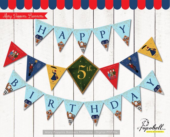 Mary Poppins Banners Digital Printable. Mary Poppins Birthday Party Flags. Mary Poppins Pennant Banners. Mary Poppins Bunting. DIGITAL PDF Il_570xn