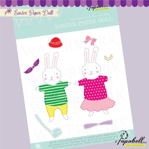 Easter Paper Dolls. Holiday activity for children / kids. Easter Bunny dress up game. INSTANT DOWNLOAD printable designs. Whimsical. Il_570xn