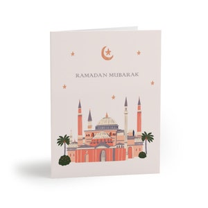 Pacote de cartões de saudação de mesquita com 8, 16 e 24 | Ramadan Mubarak | Cartão Eid | Ramadan Kareem | Eid Al Fitr | Saudações muçulmanas islâmicas do islamismo