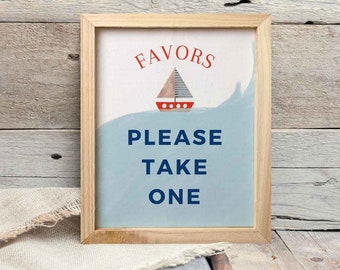 Editable Nautical Custom Sign Printable, Sail Boat Favor Sign, Ship Party Sign 8x10, Nautical Birthday Party, Canva Template 0001