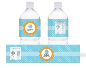 Robot Bottle Wrappers Printable | DIY Robot Bottle Labels | Vintage Retro Robot Party | Birthday Decor | Baby Shower | Editable Text PDF