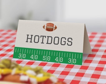 Football Food Tent Label  Printable | DIY Football Field Place Card | Game Time | Football Concession Stand Buffet Label Guest Seat | Canva