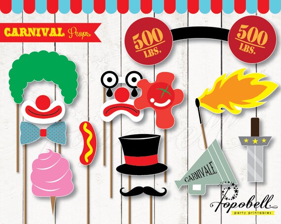 Carnival Props for Circus Birthday Party. 14 pieces of Circus Props. Instant Download Carnival Birthday Printables. DIY Photobooth Props. Il_570xn