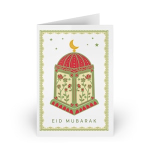 Cartões de felicitações Eid Mubarak | 1 ou 10 peças | Ramadan Kareem | Eid Al Fitr | Idul Fitri | Ilustração de lanterna muçulmana islâmica ilustrada