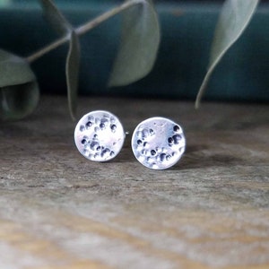 Rustic Full Moon Hammered Stud Earrings, Dot Earrings, Lunar Celestial Jewelry | Cozmoz Collection | Custom // Made to Order
