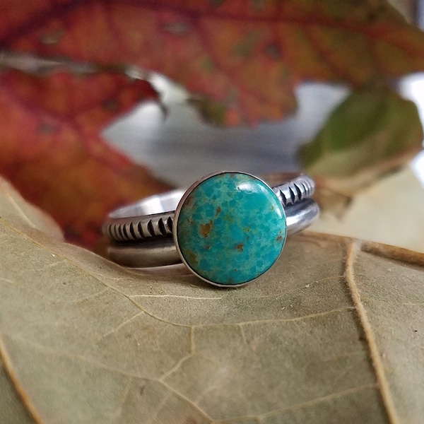 Sterling Silver Turquoise Stacking Ring, Tribal Style, Thick Unisex Wedding Band | Phat Stax | Custom // Made to Order