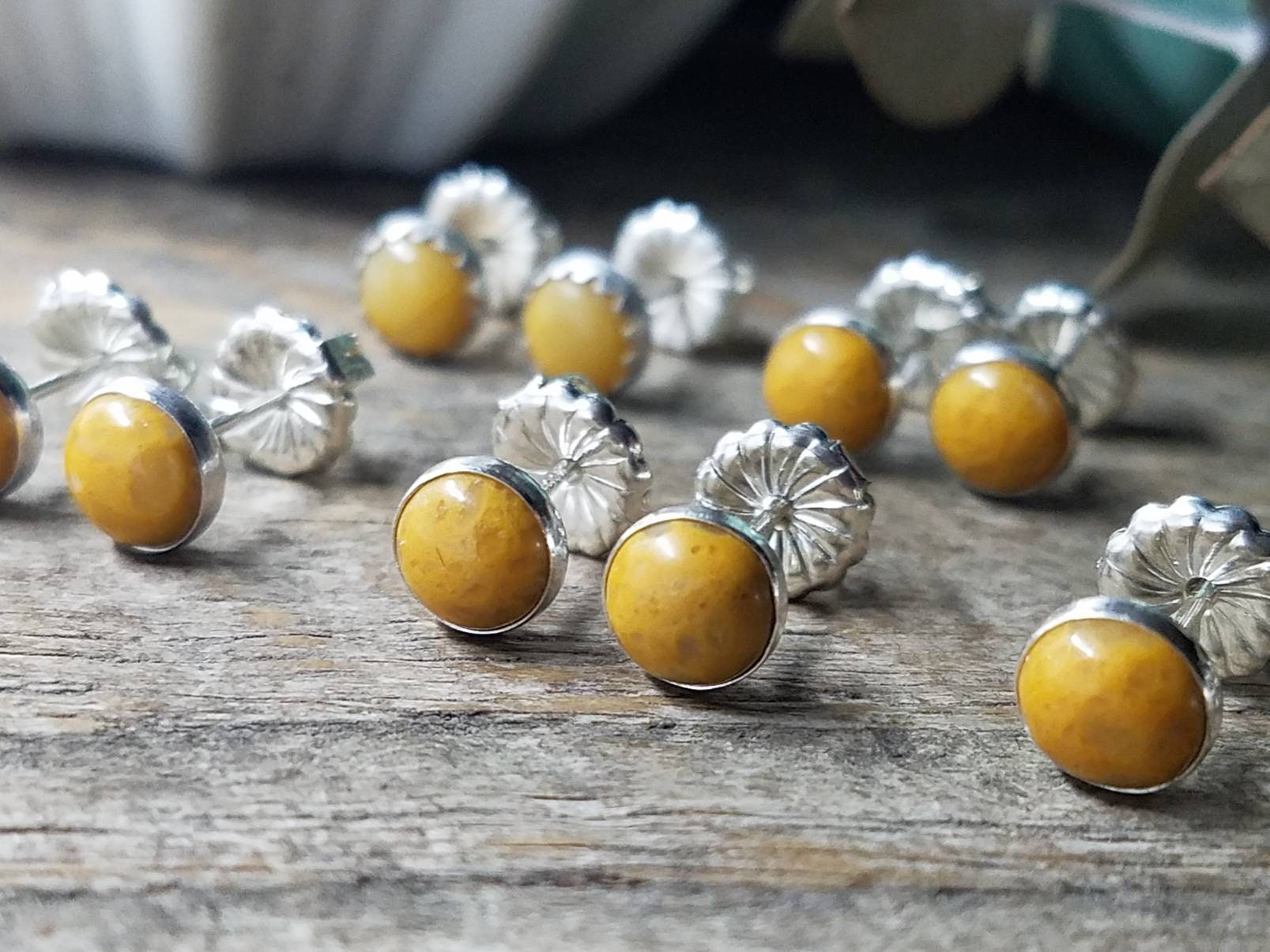 Yellow Mustard Jasper Stud Earrings Choose Your Pair Etsy