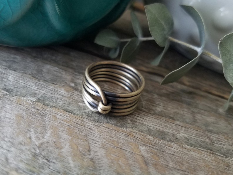 Wide Band Wire Wrapped Ring Rustic Oxidized Finish Boho Minimalist Gold Brass Wrap Ring Unique Stacking Rings For Charity Made to Order