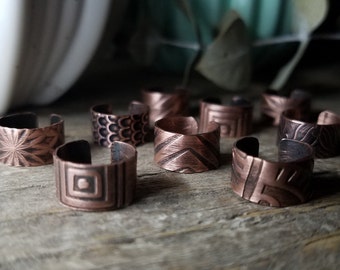 Rustic Copper Ear Cuffs, One of a Kind | Unique Singles | Etched & Antiqued Solid Copper Huggie Ear Wrap, Discount // Ready to Ship