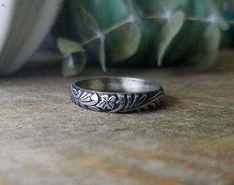 Floral Pattern Leaf Vine Ring Band | Old Floral Victorian Wedding Ring | Sterling Silver Stacking Ring | Phat Stax | Custom // Made to Order