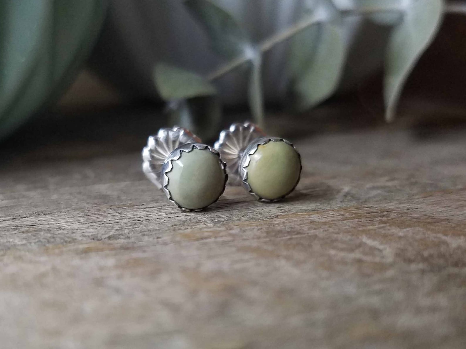 Turquoise Stud Earrings 6mm Olive Green Turquoise Rare Etsy