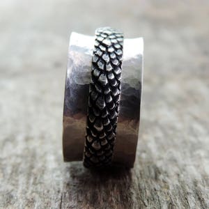 Lightweight Sterling Silver Snakeskin Worry Ring, Dragon Scales Spinner Ring, Concave Comfort Fit | Spinner Ring | Custom // Made to Order