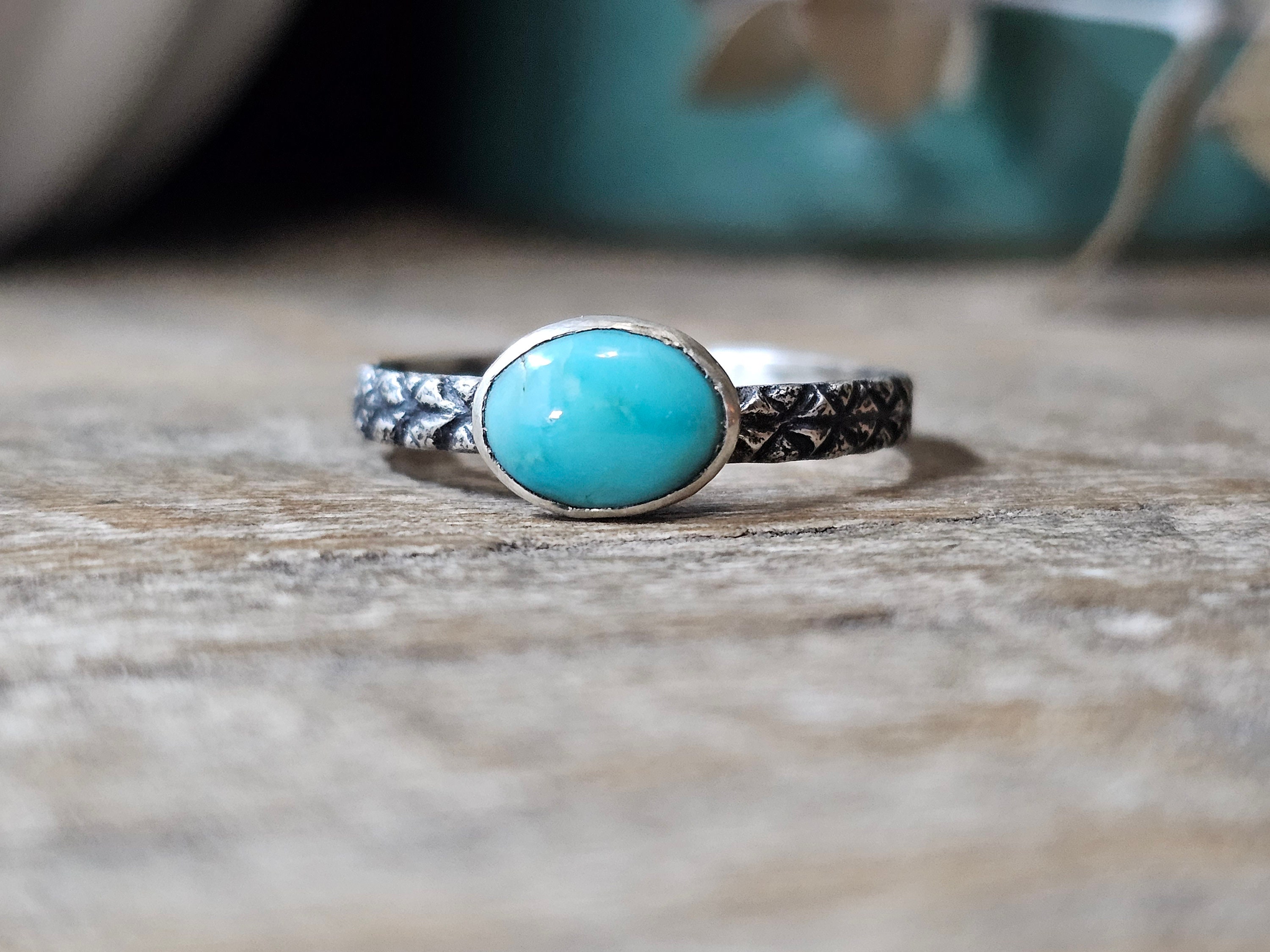 Oval Kingman Turquoise Stacking Ring | Diamondback Sterling Silver Band ...