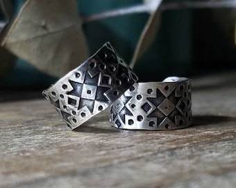 Conch Ear Cuffs Stamped Western Pattern | Single or Set | Etched & Antiqued Sterling Silver Huggie Ear Wrap, Custom // Made to Order