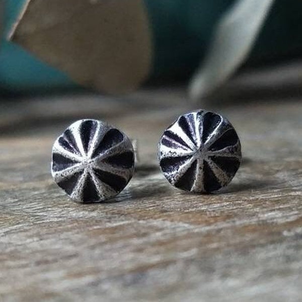 Southwestern Sterling Silver Stud Earrings | 6mm | Hand Forged, Rustic Oxidized Patina, Silver Shot, Dark Jewelry // Made to Order