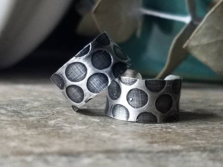 Conch Ear Cuffs Polka Dots Pattern Single or Set Etched & Antiqued Sterling Silver Huggie Ear Wrap, Custom // Made to Order