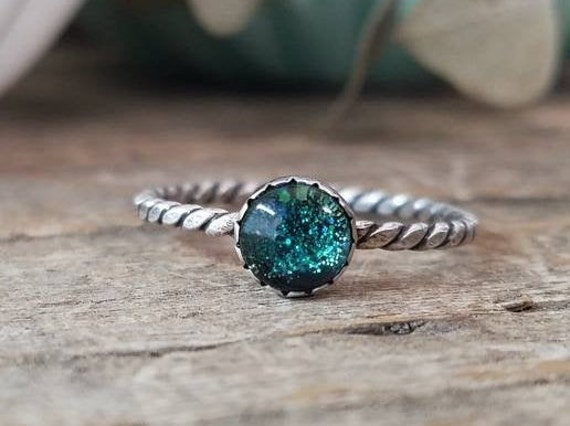 Turquoise Sparkling Stacking Ring Glittering Shimmer Unique | Etsy