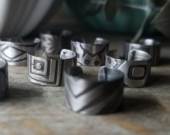 Rustic Silver Ear Cuffs, One of a Kind | Unique Singles | Etched & Antiqued Sterling Silver Huggie Ear Wrap, Discount // Ready to Ship