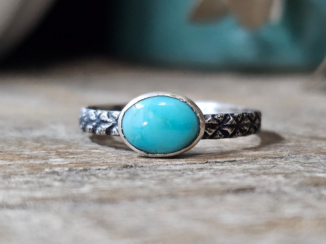 Oval Kingman Turquoise Stacking Ring | Diamondback Sterling Silver Band ...