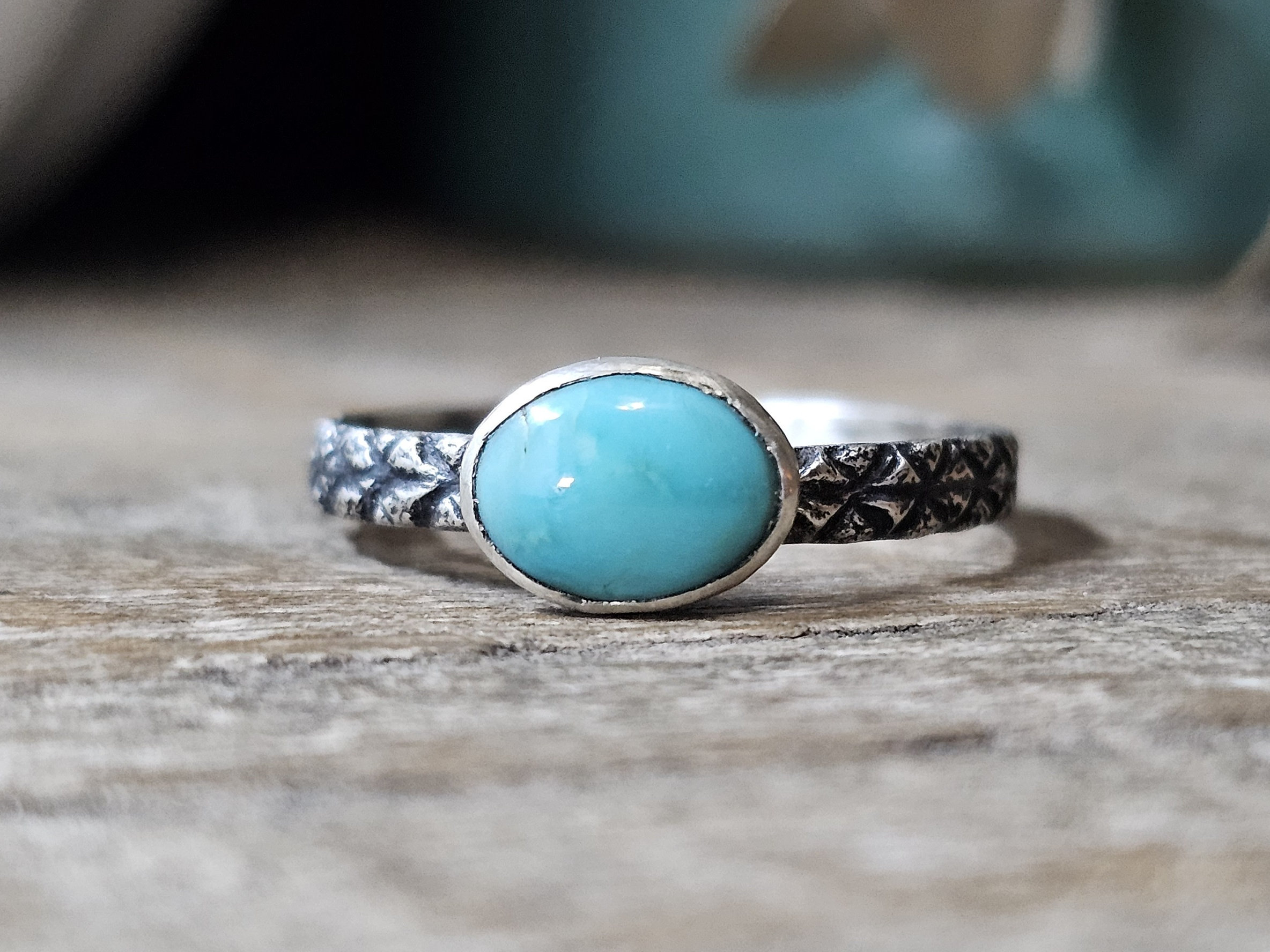 Oval Kingman Turquoise Stacking Ring | Diamondback Sterling Silver Band ...