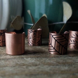 Rustic Wide Copper Ear Cuffs, One of a Kind | Unique Singles | Etched & Antiqued Solid Copper Huggie Ear Wrap, Discount // Ready to Ship