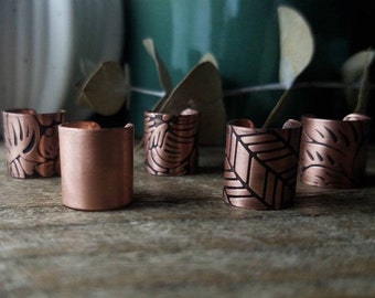 Rustic Wide Copper Ear Cuffs, One of a Kind | Unique Singles | Etched & Antiqued Solid Copper Huggie Ear Wrap, Discount // Ready to Ship