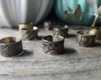 Rustic Brass Ear Cuffs, One of a Kind | Unique Singles | Etched & Antiqued Solid Brass Designer Ear Wrap, Discount // Ready to Ship