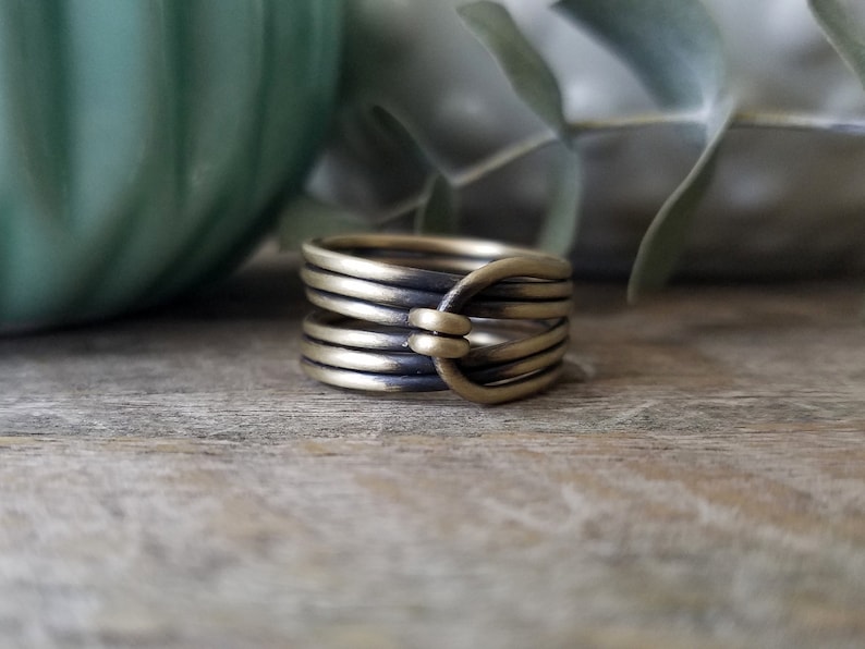 Wide Band Wire Wrapped Ring Rustic Oxidized Finish Boho Minimalist Gold Brass Wrap Ring Unique Stacking Rings For Charity Made to Order