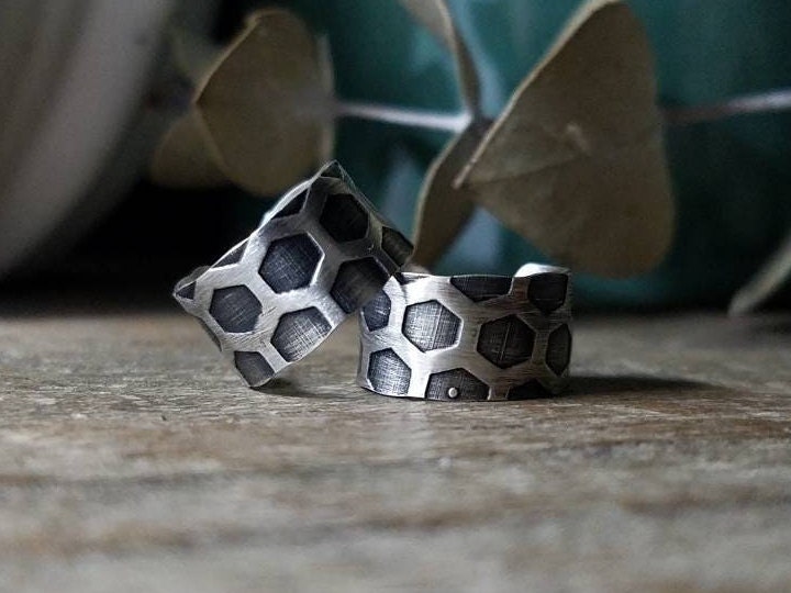 Conch Ear Cuffs Honeycomb Hex Pattern Single or Set Etched & Antiqued…