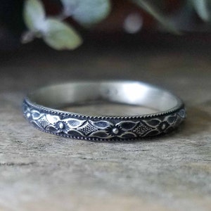 Milled Floral Sterling Silver Stacking Ring Band | Stacking Ring | Rustic Vintage Oxidized Patina | Phat Stax | Custom // Made to Order