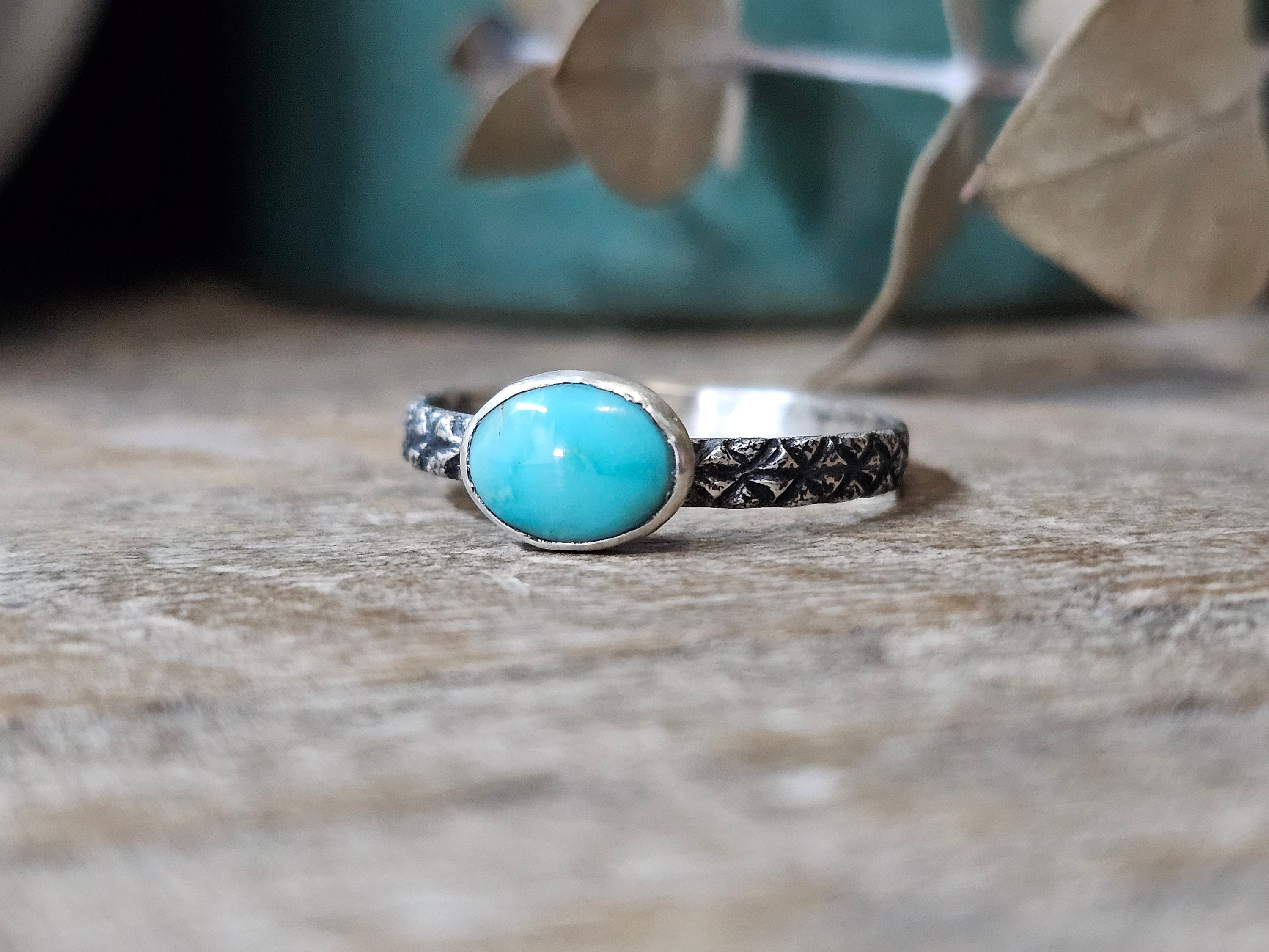 Oval Kingman Turquoise Stacking Ring | Diamondback Sterling Silver Band ...