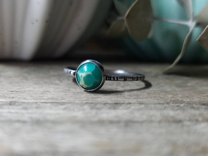 Ocean Water Color Turquoise Impression Jasper Boho Stacking Ring Teal Stone Custom Made to Order Gypsy Stax