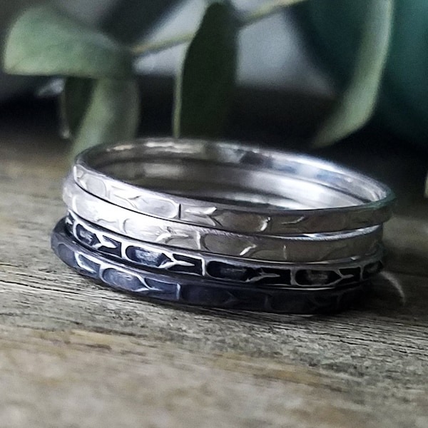 Mermaid Scales Stacking Rings Fish Scale Pattern Ring, Ocean Theme, Sterling Silver | Mermaid / Gypsy Stax | Custom // Made to Order