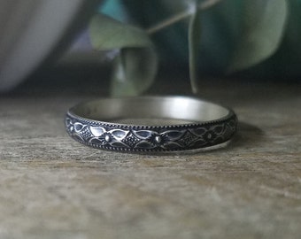 Milled Floral Sterling Silver Stacking Ring Band, Rustic, Vintage Wedding Ring, Engagement Ring | Phat Stax | Custom // Made to Order