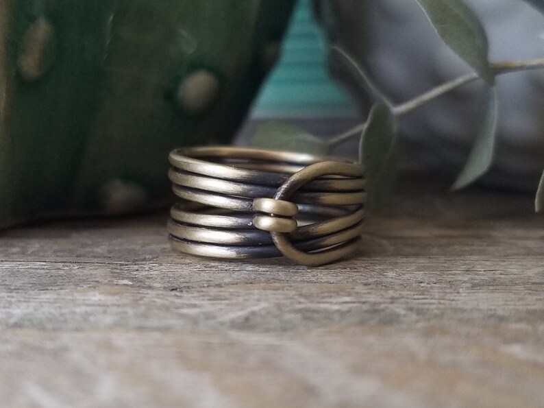 Wide Band Wire Wrapped Ring Rustic Oxidized Finish Boho Minimalist Gold Brass Wrap Ring Unique Stacking Rings For Charity  Made to Order