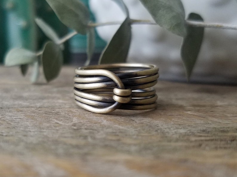 Wide Band Wire Wrapped Ring Rustic Oxidized Finish Boho Minimalist Gold Brass Wrap Ring Unique Stacking Rings For Charity Made to Order