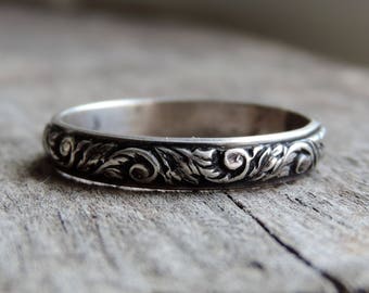 Floral Swirl Sterling Silver Stacking Ring, Sculpted Ring, Gift for Her | Phat Stax | Custom // Made to Order