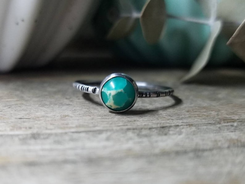 Ocean Water Color Turquoise Impression Jasper Boho Stacking Ring Teal Stone Custom Made to Order Gypsy Stax