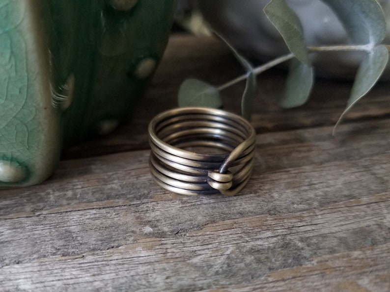 Wide Band Wire Wrapped Ring Rustic Oxidized Finish Boho Minimalist Gold Brass Wrap Ring Unique Stacking Rings For Charity Made to Order
