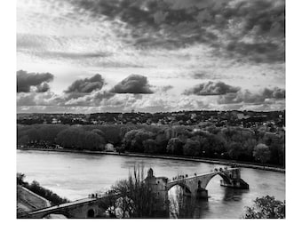 Photographie Noir Blanc / Pont d'Avignon / Téléchargement Numérique / Ville de France / Provence / / Affiche Imprimable / Voyage