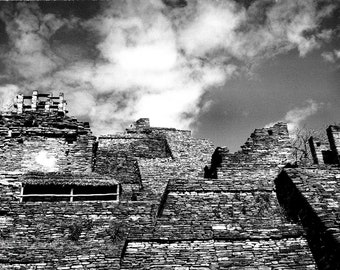 Black and White Photography, Mayan Ruins, Archaeological Site of Tonina, Chiapas Mexico, Analog Photo, Printable Digital Instant Download