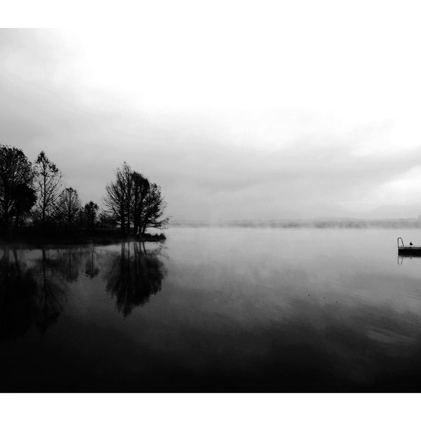 Black and White Mexican Landscape Photography, Media Luna Lake, San Luis Potosi, Mexico, Printable Digital Instant Download