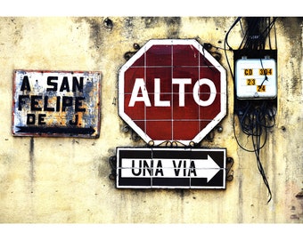 Photographie couleur, Mur urbain et panneau de signalisation, Mexique Amérique latine, Téléchargement instantané numérique imprimable