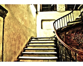 Color Urban Photography, Yellow Staircase, Mexico City, Printable Digital Instant Download