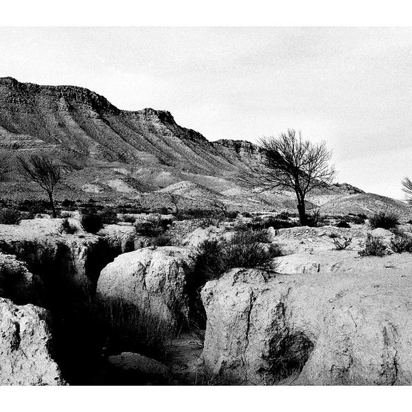 Black and White African Landscape Photography, Canyon Desert, Tunisia, Printable Digital Instant Download