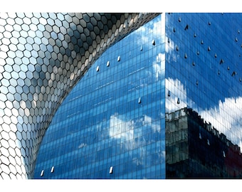 Color Architecture Photography, Part of The Soumaya Museum And Sky Reflected On A Building, Printable Digital Instant Download